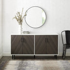 Buffet moderne du milieu du siècle à 4 portes de 58 po – Fini blanc/noir, chêne clair ou frêne