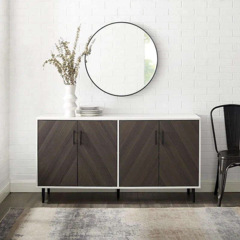 Buffet moderne du milieu du siècle à 4 portes de 58 po – Fini blanc/noir, chêne clair ou frêne