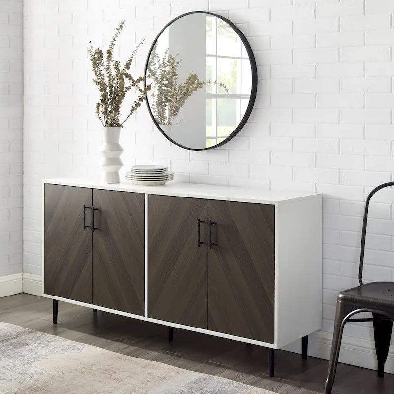 Buffet moderne du milieu du siècle à 4 portes de 58 po – Fini blanc/noir, chêne clair ou frêne