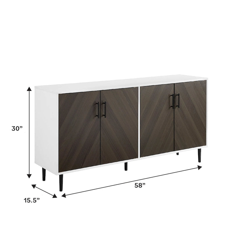 Buffet moderne du milieu du siècle à 4 portes de 58 po – Fini blanc/noir, chêne clair ou frêne