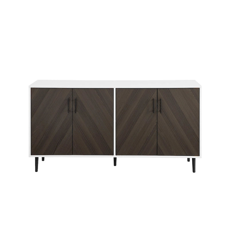 Buffet moderne du milieu du siècle à 4 portes de 58 po – Fini blanc/noir, chêne clair ou frêne