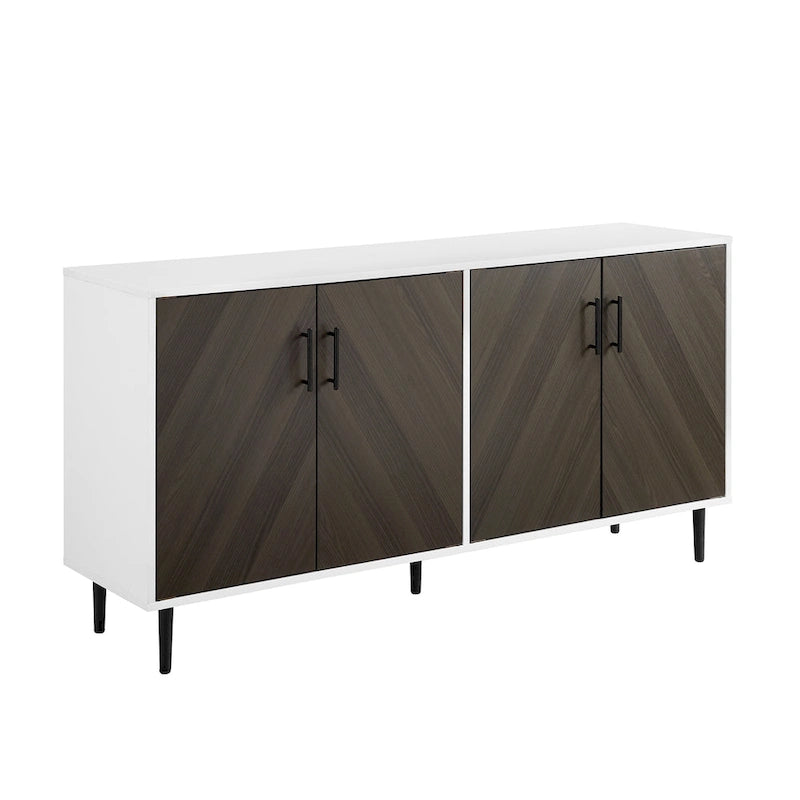 Buffet moderne du milieu du siècle à 4 portes de 58 po – Fini blanc/noir, chêne clair ou frêne