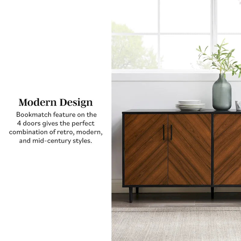 Buffet moderne du milieu du siècle à 4 portes de 58 po – Fini blanc/noir, chêne clair ou frêne