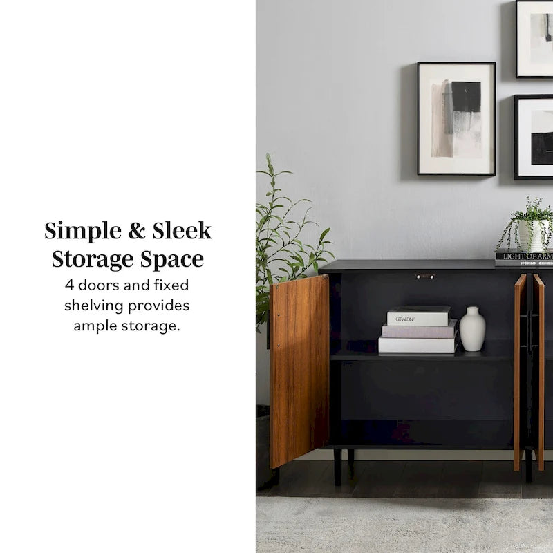 Buffet moderne du milieu du siècle à 4 portes de 58 po – Fini blanc/noir, chêne clair ou frêne