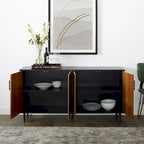 Buffet moderne du milieu du siècle à 4 portes de 58 po – Fini blanc/noir, chêne clair ou frêne