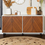 Buffet moderne du milieu du siècle à 4 portes de 58 po – Fini blanc/noir, chêne clair ou frêne