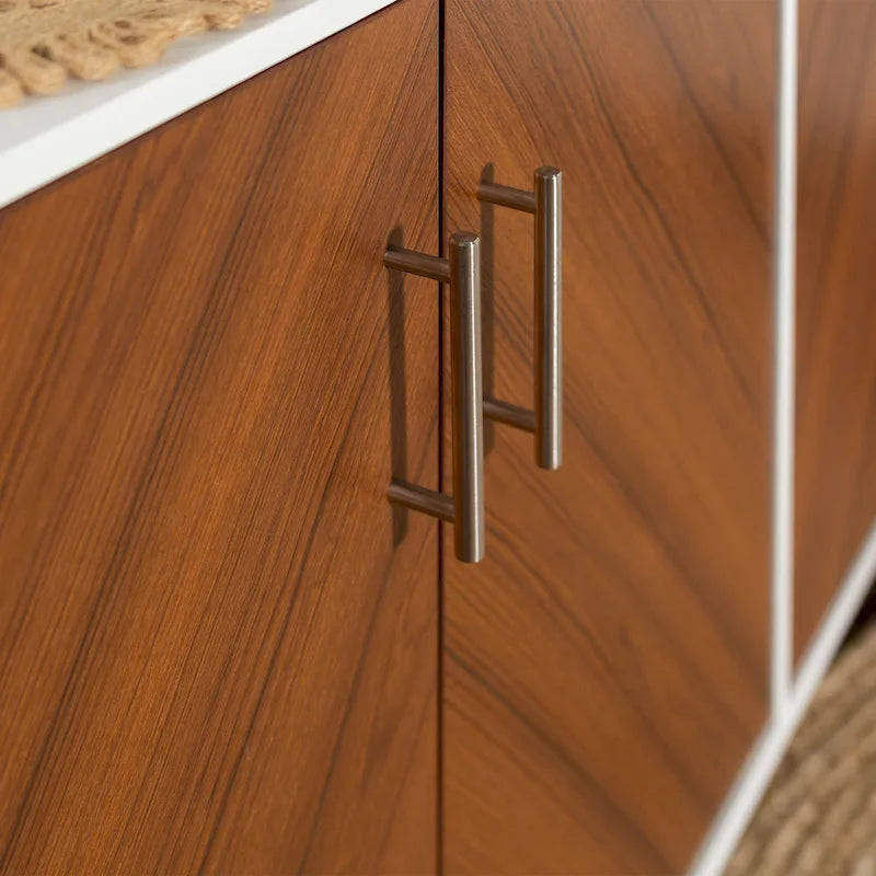 Buffet moderne du milieu du siècle à 4 portes de 58 po – Fini blanc/noir, chêne clair ou frêne