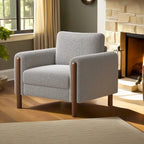Fauteuil d'appoint individuel surdimensionné en velours Teddy gris/crème/vert avec pieds en noyer