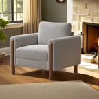 Fauteuil d'appoint individuel surdimensionné en velours Teddy gris/crème/vert avec pieds en noyer