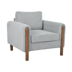 Fauteuil d'appoint individuel surdimensionné en velours Teddy gris/crème/vert avec pieds en noyer