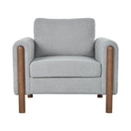 Fauteuil d'appoint individuel surdimensionné en velours Teddy gris/crème/vert avec pieds en noyer
