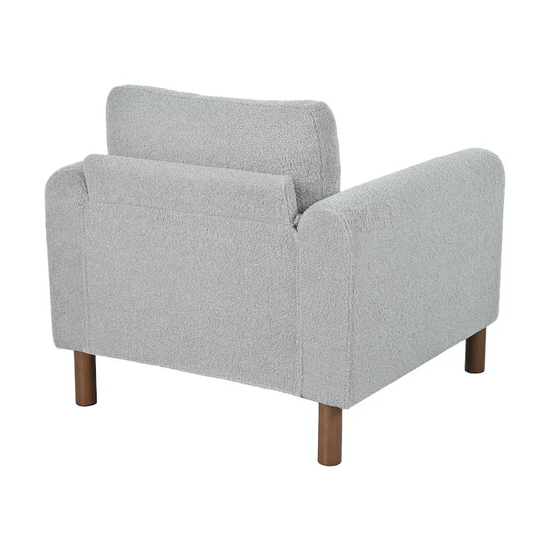 Fauteuil d'appoint individuel surdimensionné en velours Teddy gris/crème/vert avec pieds en noyer