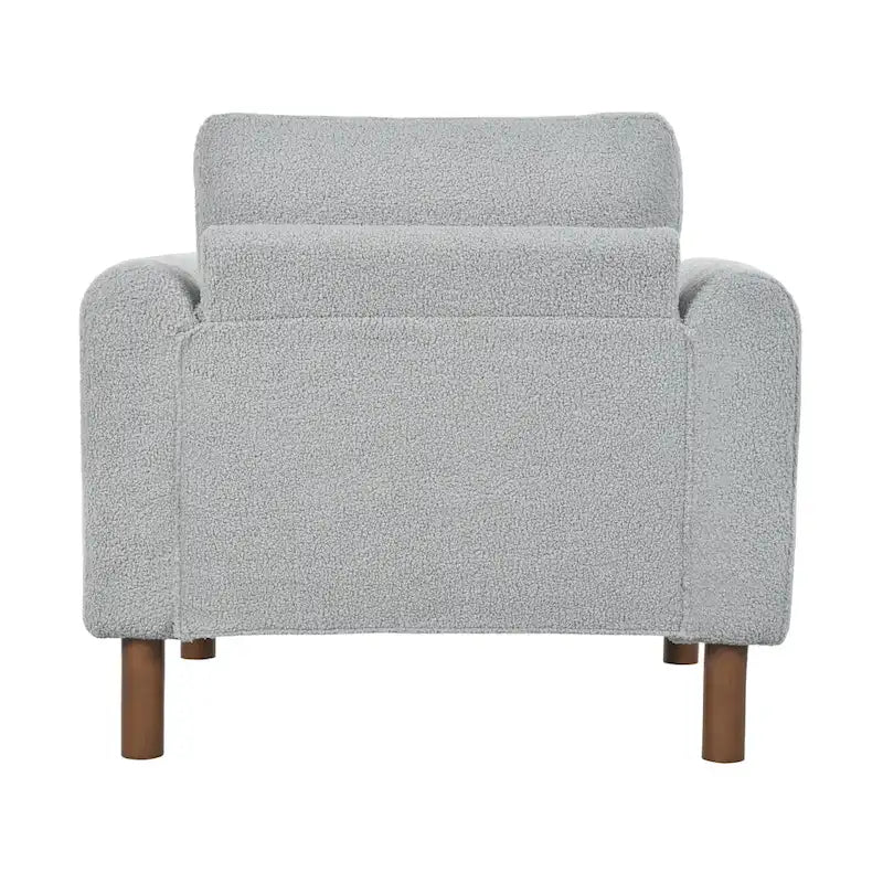 Fauteuil d'appoint individuel surdimensionné en velours Teddy gris/crème/vert avec pieds en noyer