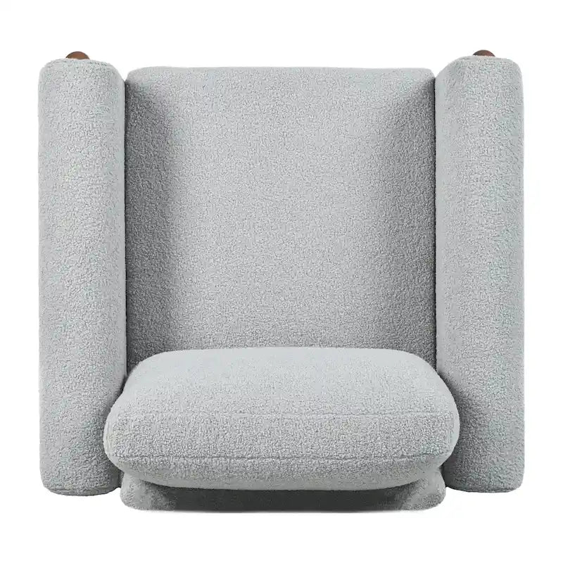 Fauteuil d'appoint individuel surdimensionné en velours Teddy gris/crème/vert avec pieds en noyer