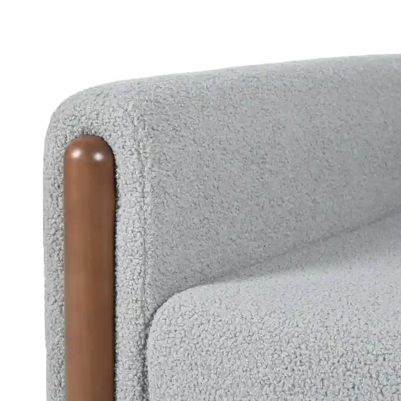 Fauteuil d'appoint individuel surdimensionné en velours Teddy gris/crème/vert avec pieds en noyer