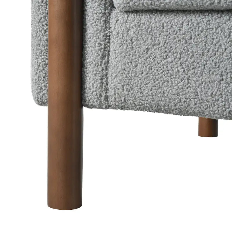 Fauteuil d'appoint individuel surdimensionné en velours Teddy gris/crème/vert avec pieds en noyer