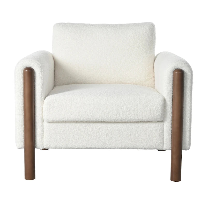Fauteuil d'appoint individuel surdimensionné en velours Teddy gris/crème/vert avec pieds en noyer
