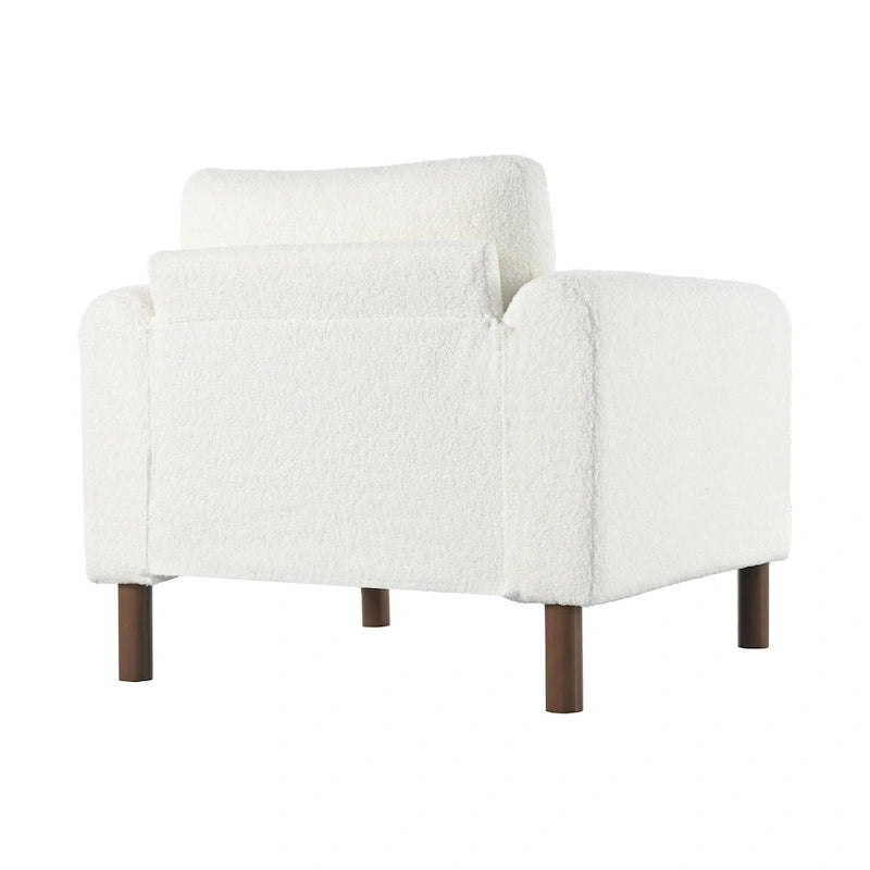 Fauteuil d'appoint individuel surdimensionné en velours Teddy gris/crème/vert avec pieds en noyer