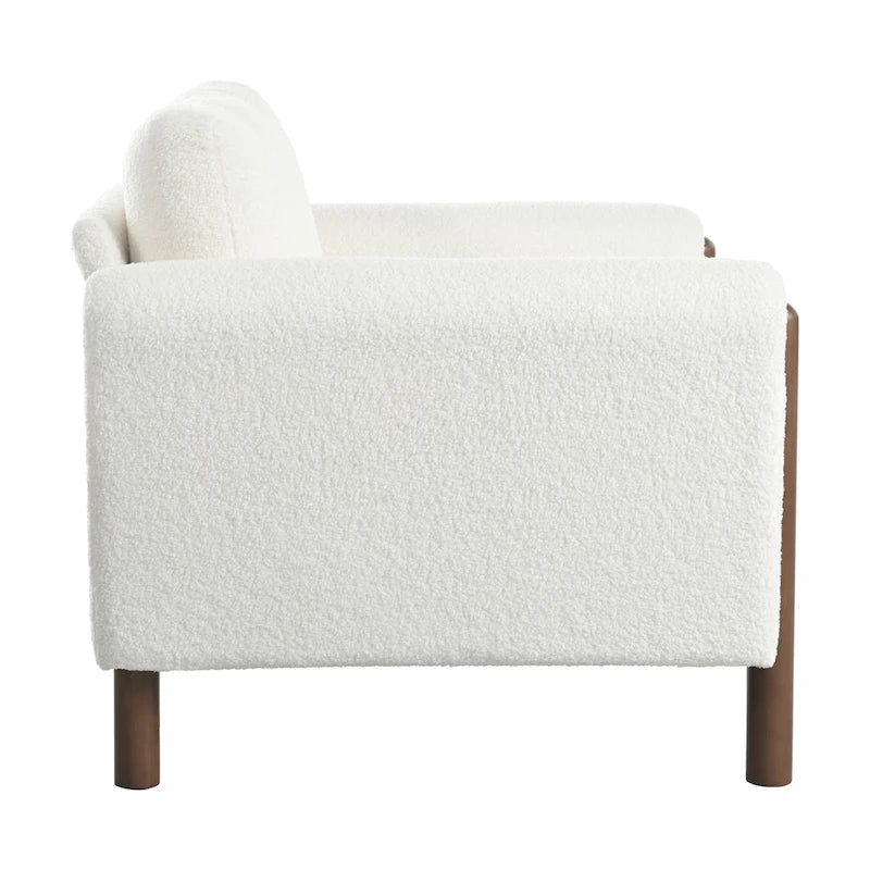 Fauteuil d'appoint individuel surdimensionné en velours Teddy gris/crème/vert avec pieds en noyer