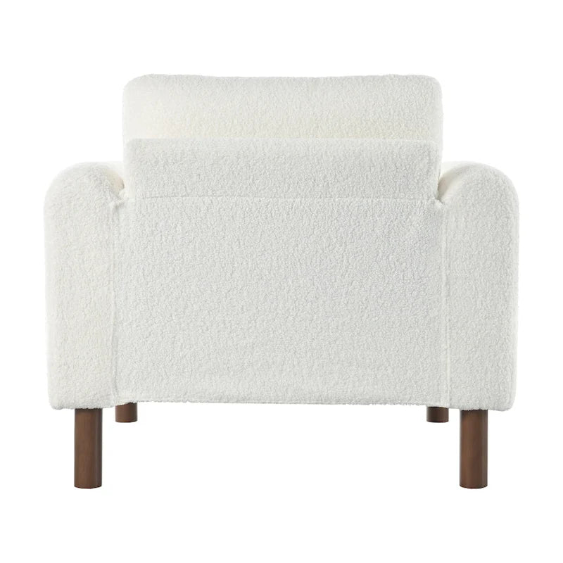 Fauteuil d'appoint individuel surdimensionné en velours Teddy gris/crème/vert avec pieds en noyer