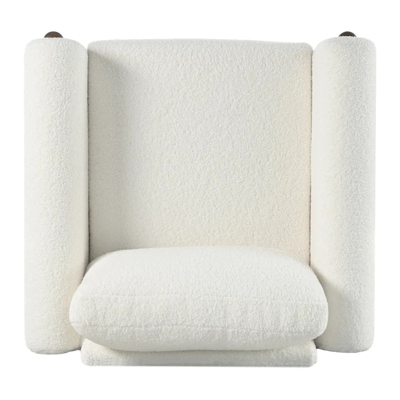 Fauteuil d'appoint individuel surdimensionné en velours Teddy gris/crème/vert avec pieds en noyer