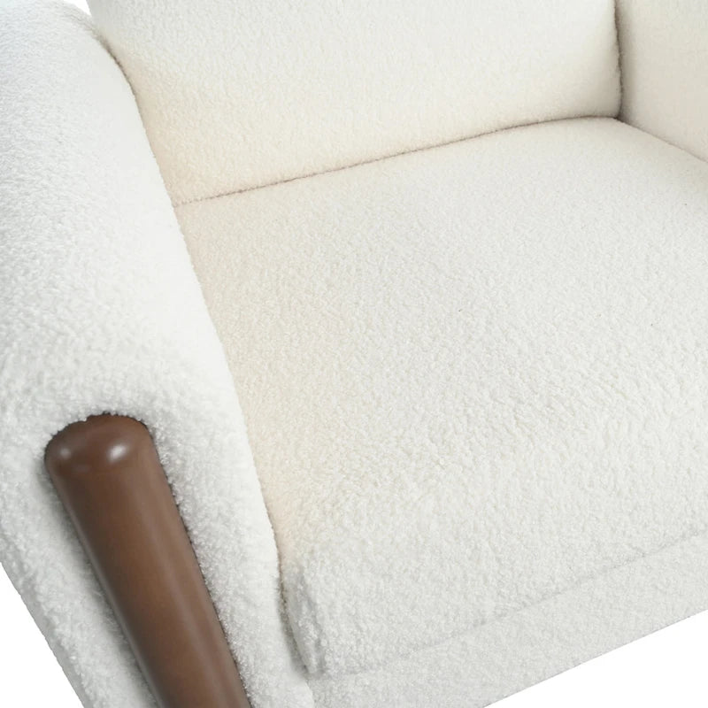 Fauteuil d'appoint individuel surdimensionné en velours Teddy gris/crème/vert avec pieds en noyer