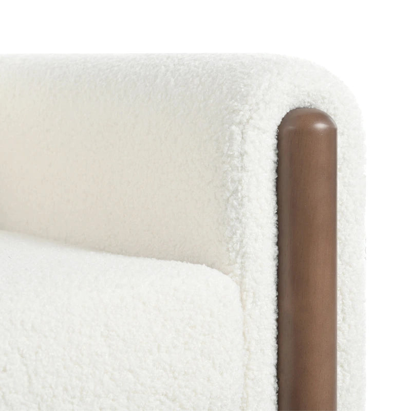Fauteuil d'appoint individuel surdimensionné en velours Teddy gris/crème/vert avec pieds en noyer