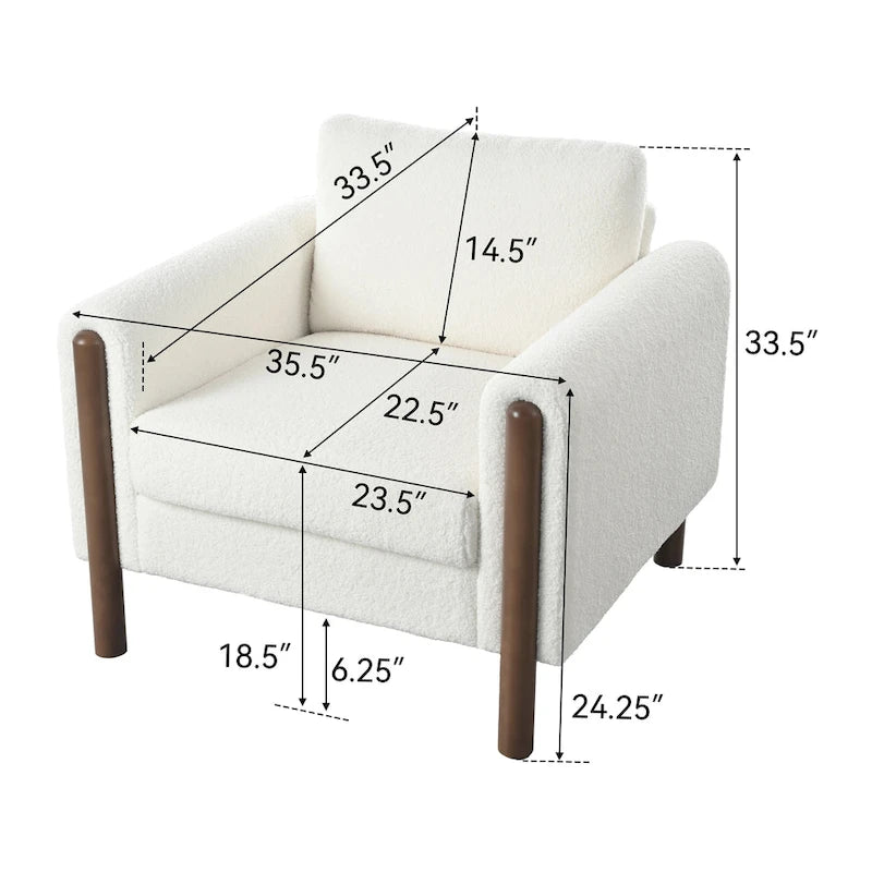 Fauteuil d'appoint individuel surdimensionné en velours Teddy gris/crème/vert avec pieds en noyer