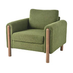 Fauteuil d'appoint individuel surdimensionné en velours Teddy gris/crème/vert avec pieds en noyer