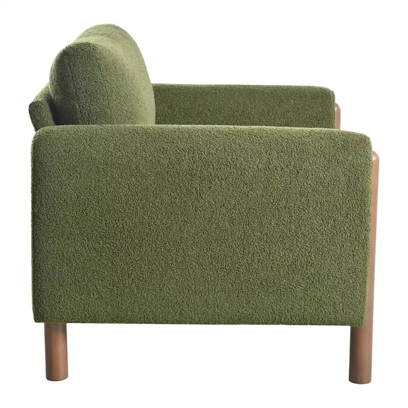 Fauteuil d'appoint individuel surdimensionné en velours Teddy gris/crème/vert avec pieds en noyer