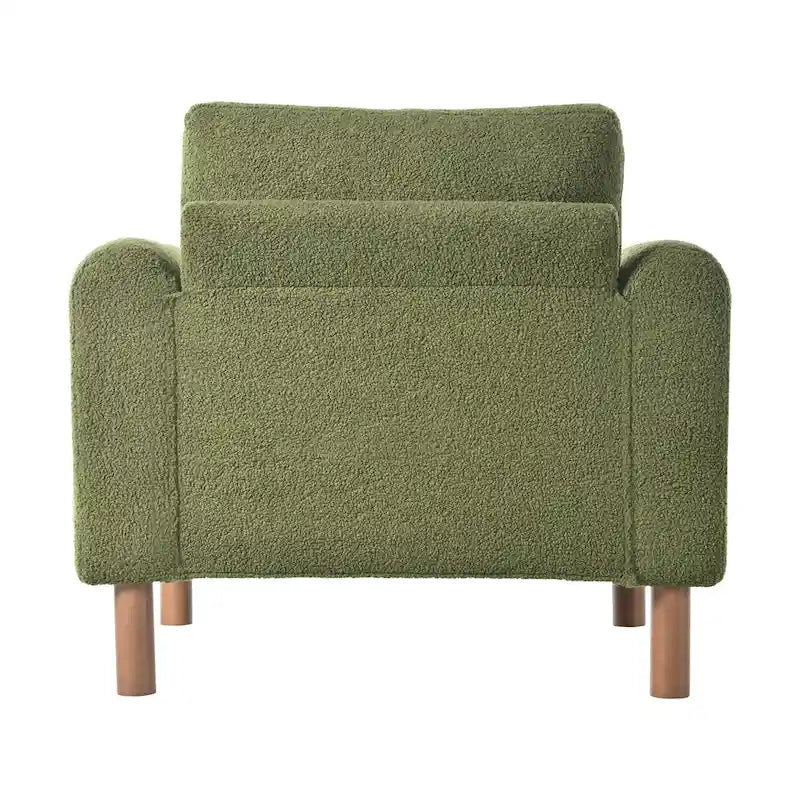 Fauteuil d'appoint individuel surdimensionné en velours Teddy gris/crème/vert avec pieds en noyer