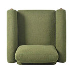 Fauteuil d'appoint individuel surdimensionné en velours Teddy gris/crème/vert avec pieds en noyer