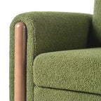 Fauteuil d'appoint individuel surdimensionné en velours Teddy gris/crème/vert avec pieds en noyer