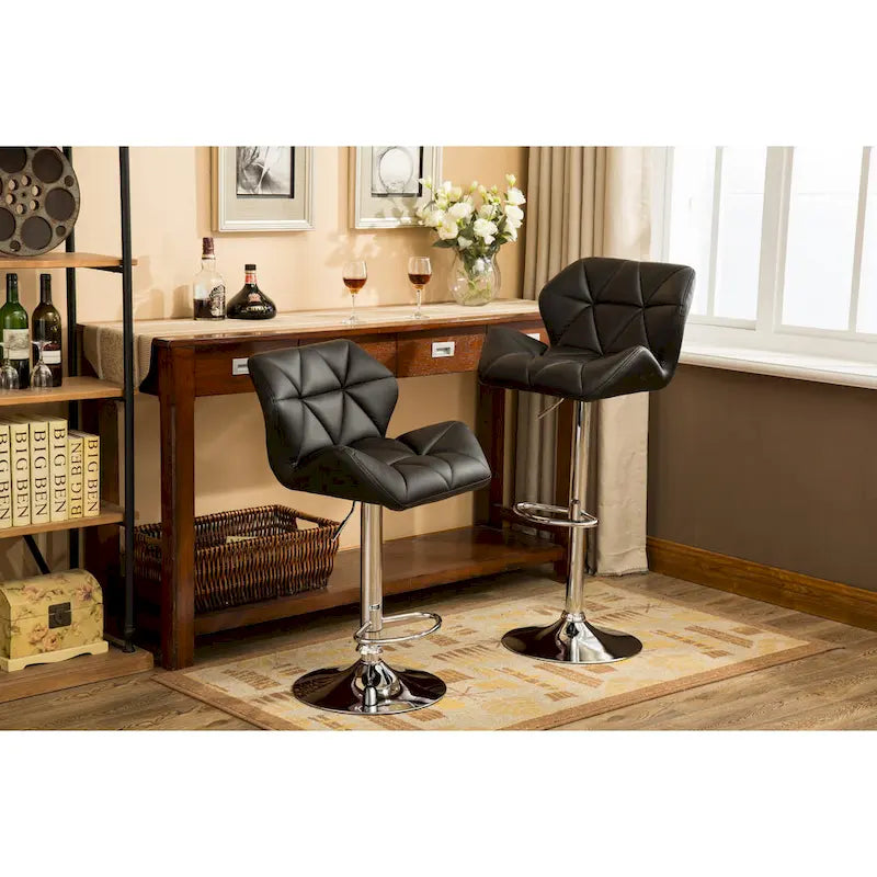 Modern Set of 2 Swivel Bar Stools with Tufted Upholstered Seat, Chrome Metal Base, Height Adjustable for Kitchen Island