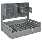 Blanc/Gris, Lit de repos 1 place (jumeau/double) avec bibliothèque, armoire et rangement hydraulique