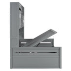 Blanc/Gris, Lit de repos 1 place (jumeau/double) avec bibliothèque, armoire et rangement hydraulique