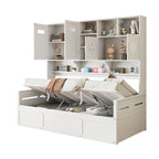 Blanc/Gris, Lit de repos 1 place (jumeau/double) avec bibliothèque, armoire et rangement hydraulique