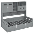 Blanc/Gris, Lit de repos 1 place (jumeau/double) avec bibliothèque, armoire et rangement hydraulique