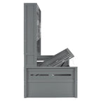 Blanc/Gris, Lit de repos 1 place (jumeau/double) avec bibliothèque, armoire et rangement hydraulique