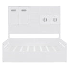 Blanc/Gris, Lit de repos 1 place (jumeau/double) avec bibliothèque, armoire et rangement hydraulique