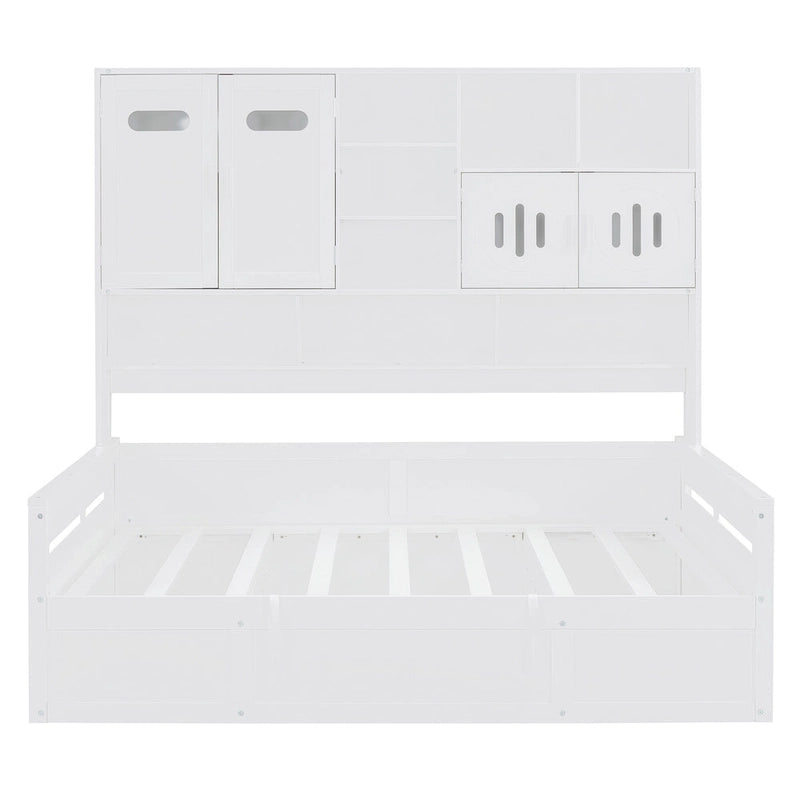 Blanc/Gris, Lit de repos 1 place (jumeau/double) avec bibliothèque, armoire et rangement hydraulique