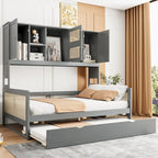 Lit de repos en rotin blanc/gris avec lit gigogne et armoire de rangement, jumeau/double, 2 couchages