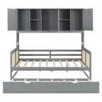 Lit de repos en rotin blanc/gris avec lit gigogne et armoire de rangement, jumeau/double, 2 couchages