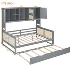 Lit de repos en rotin blanc/gris avec lit gigogne et armoire de rangement, jumeau/double, 2 couchages