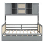 Lit de repos en rotin blanc/gris avec lit gigogne et armoire de rangement, jumeau/double, 2 couchages
