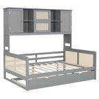 Lit de repos en rotin blanc/gris avec lit gigogne et armoire de rangement, jumeau/double, 2 couchages