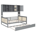 Lit de repos en rotin blanc/gris avec lit gigogne et armoire de rangement, jumeau/double, 2 couchages