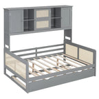 Lit de repos en rotin blanc/gris avec lit gigogne et armoire de rangement, jumeau/double, 2 couchages