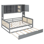 Lit de repos en rotin blanc/gris avec lit gigogne et armoire de rangement, jumeau/double, 2 couchages