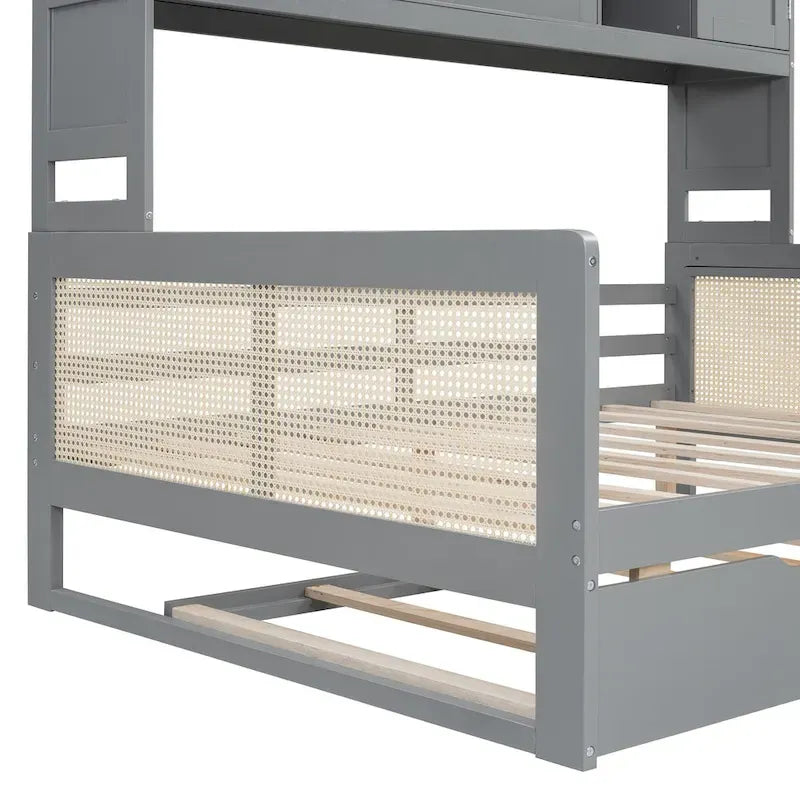 Lit de repos en rotin blanc/gris avec lit gigogne et armoire de rangement, jumeau/double, 2 couchages
